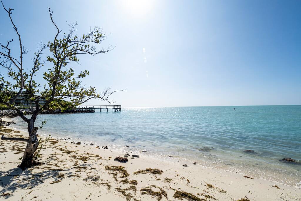 The shallow, calm beach at Sunset Park in Key Colony Beach