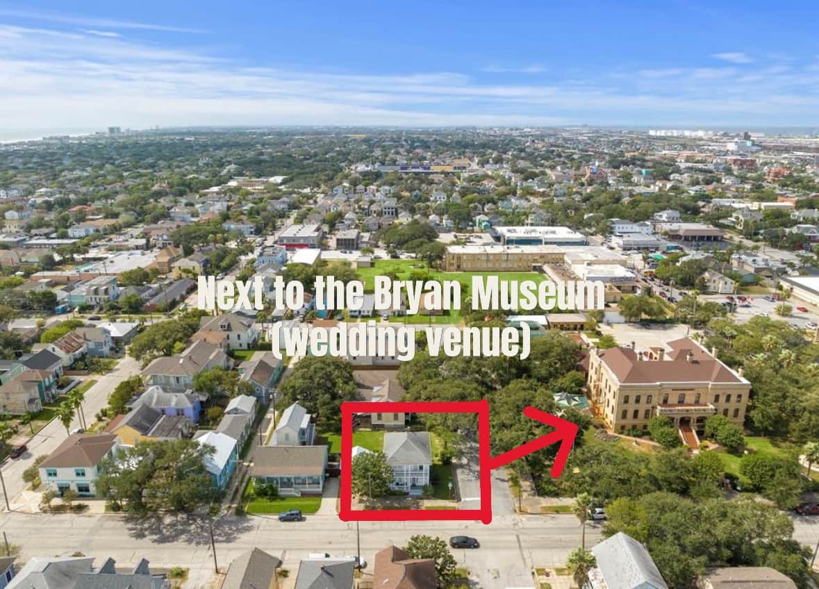 Map showing White Magnolia Galveston located next door to The Bryan Museum