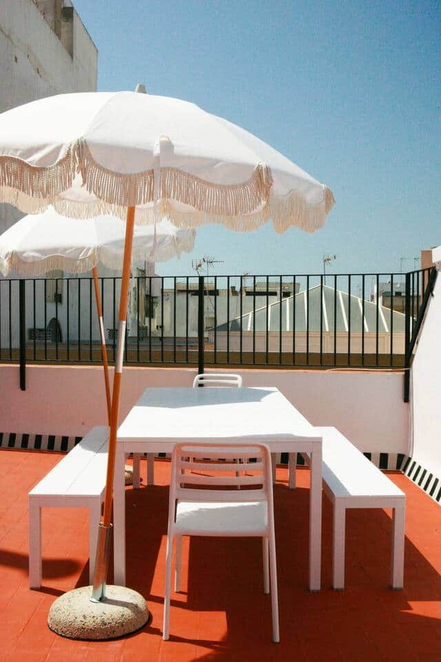 Private terrace with outdoor dining. In the summer, we suggest enjoying coffee in the early morning or taking dinner upstairs for sunset hour with a cocktail or a glass of wine.