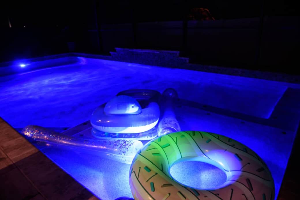 Relax your body in our Saltwater and Heated Pool that lights up at night