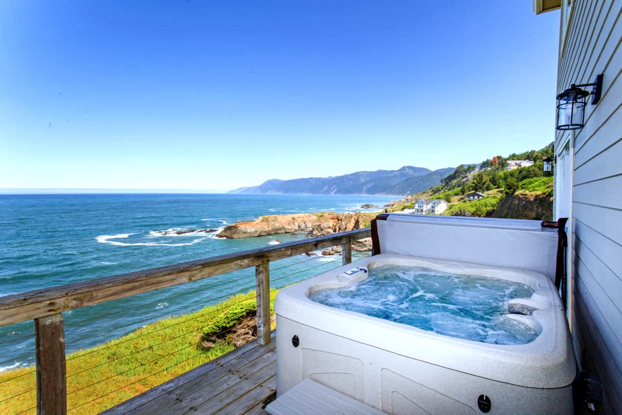 View from the Hot Tub of unit Exquisite overlooking the pacific, King Range Mountains 