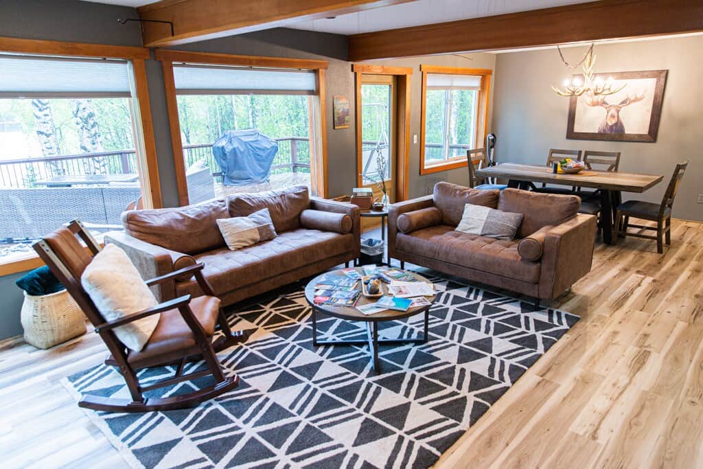 Amazing views of the deck and lake from the three huge picture windows. 