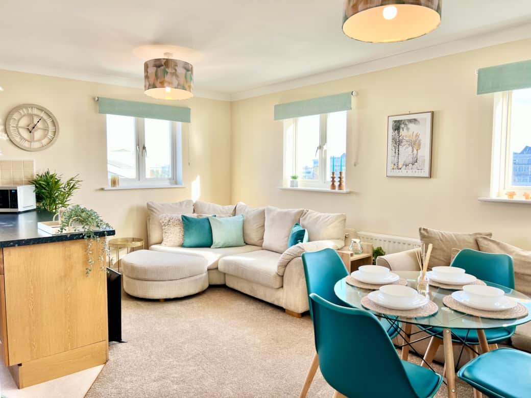 Living Area - Large L shaped sofa to get cosy on whilst watching Netflix on the TV!