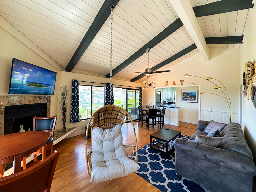 Guest favorite: Hanging out in the hanging chair (chair mounted on the ceiling.