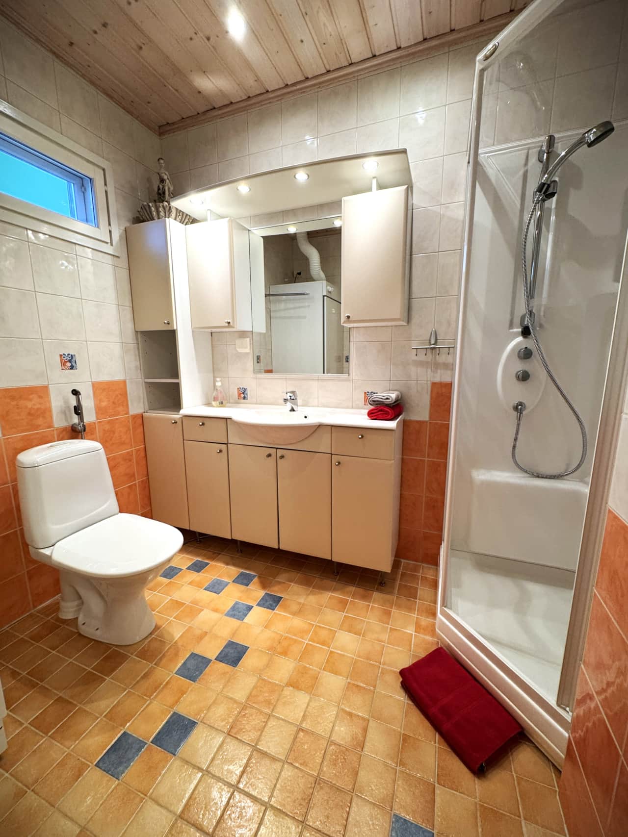 Bathroom and shover with soaps included.