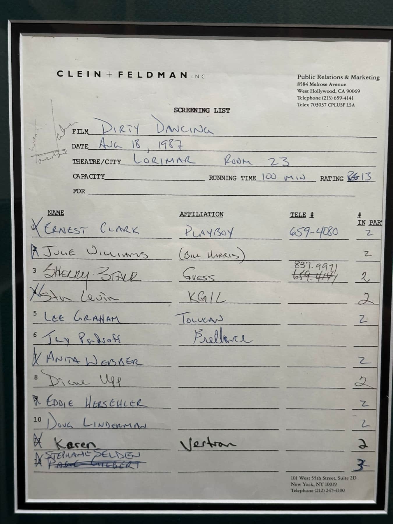 Vestron screening list