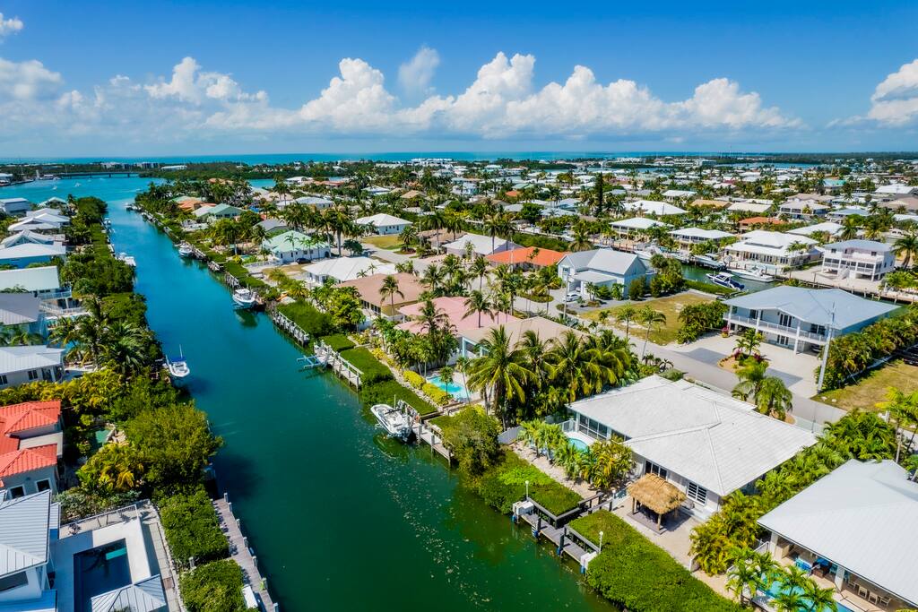 Canal frontage in Key Colony Beach with open water beyond