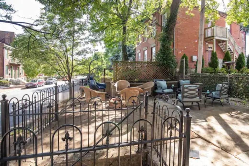 Enjoy our large, private Back Patio with seating for 9. You can park on the side street, walk up the stairs to the patio, and enter the house via the back Kitchen door. We have a firepit and a hanging egg chair...a guest favorite!!