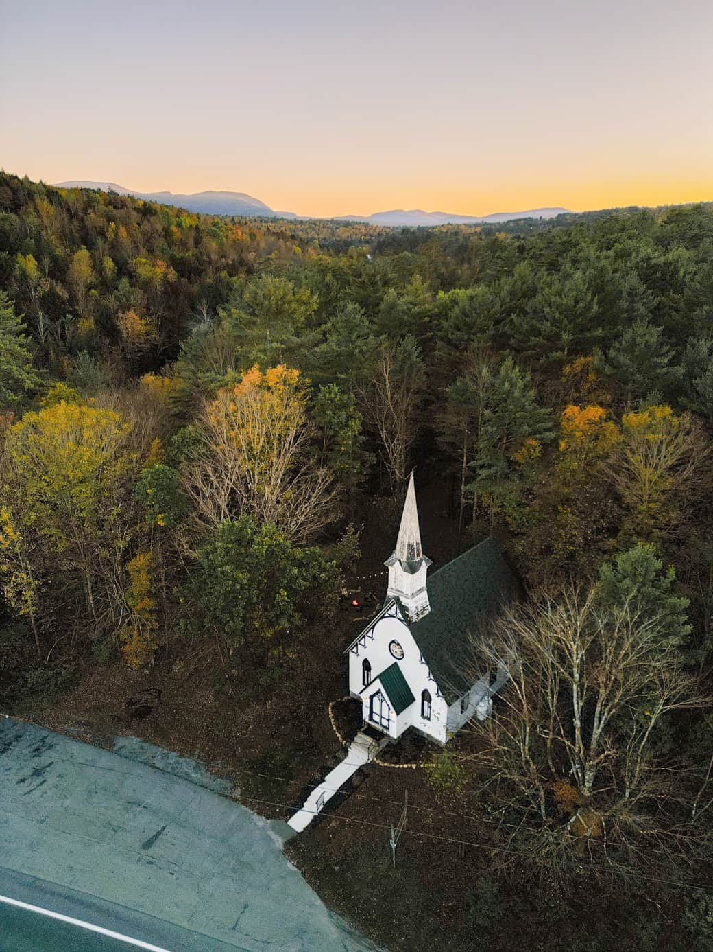 Aerial Church Sunset