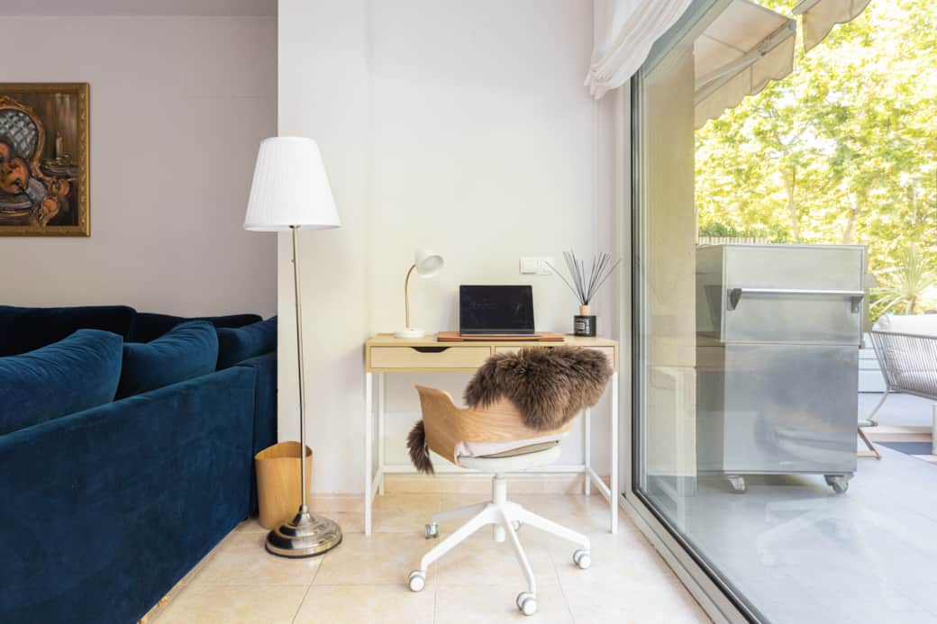 Workspace with terrace view, fast Wi-Fi, and plugs—perfect for remote work