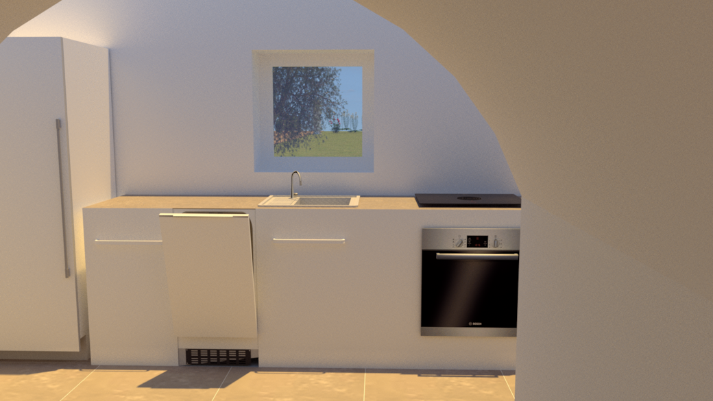 Cuisine entièrement équipée. Evier en plan de travail en granite. Lave vaisselle, four, micro-onde..