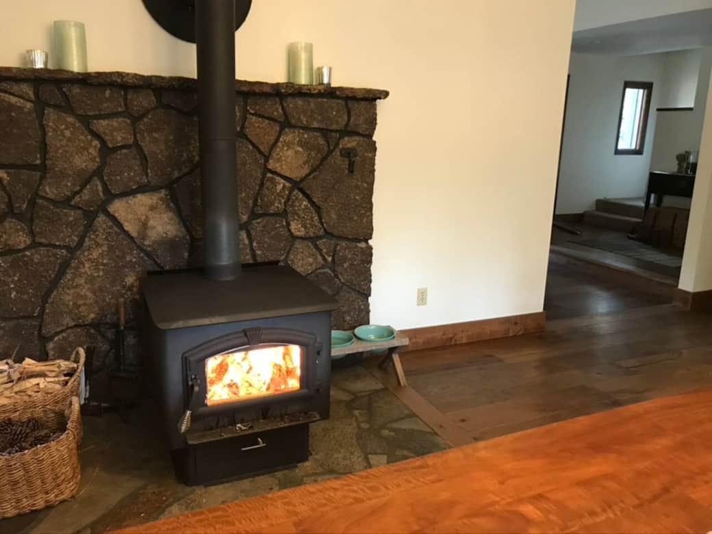 Wood stove fire - perfect with your morning coffee on those cold morning starts or when the sun goes down to take the chill off. 
