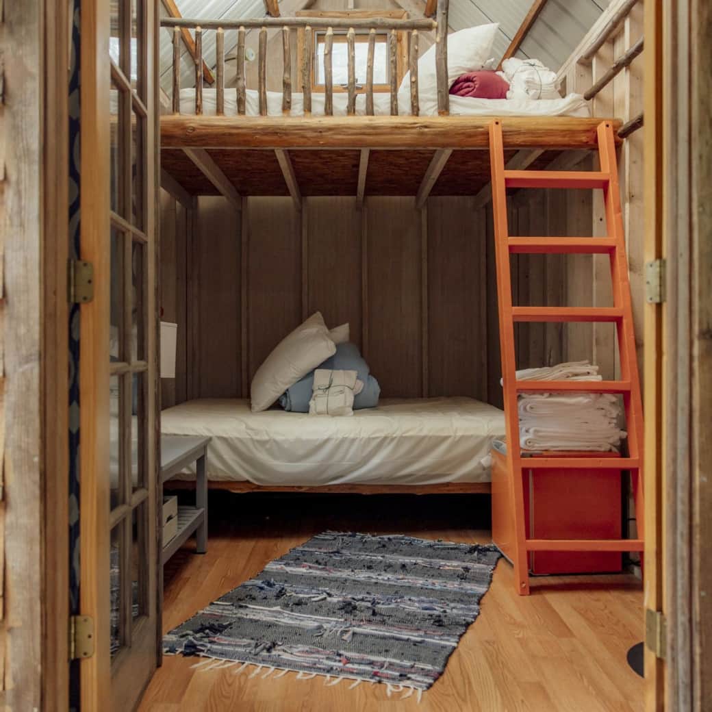 inside in one of the tiny cabins