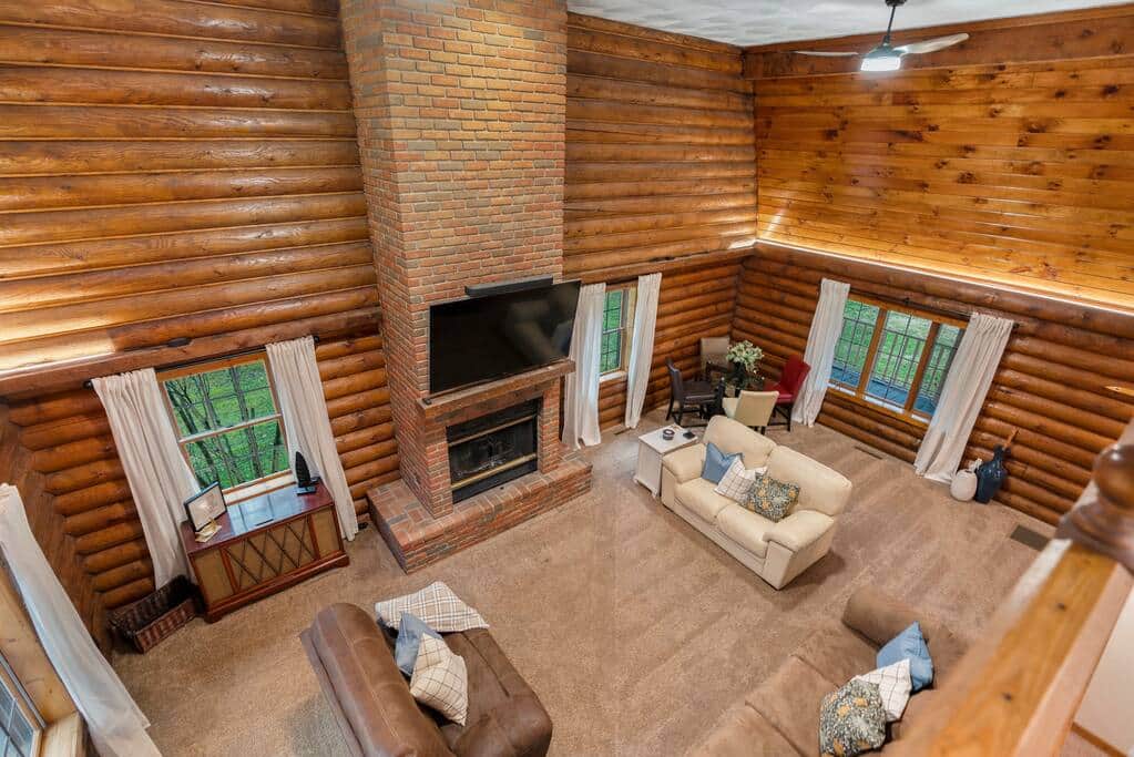 view of living room from loft area