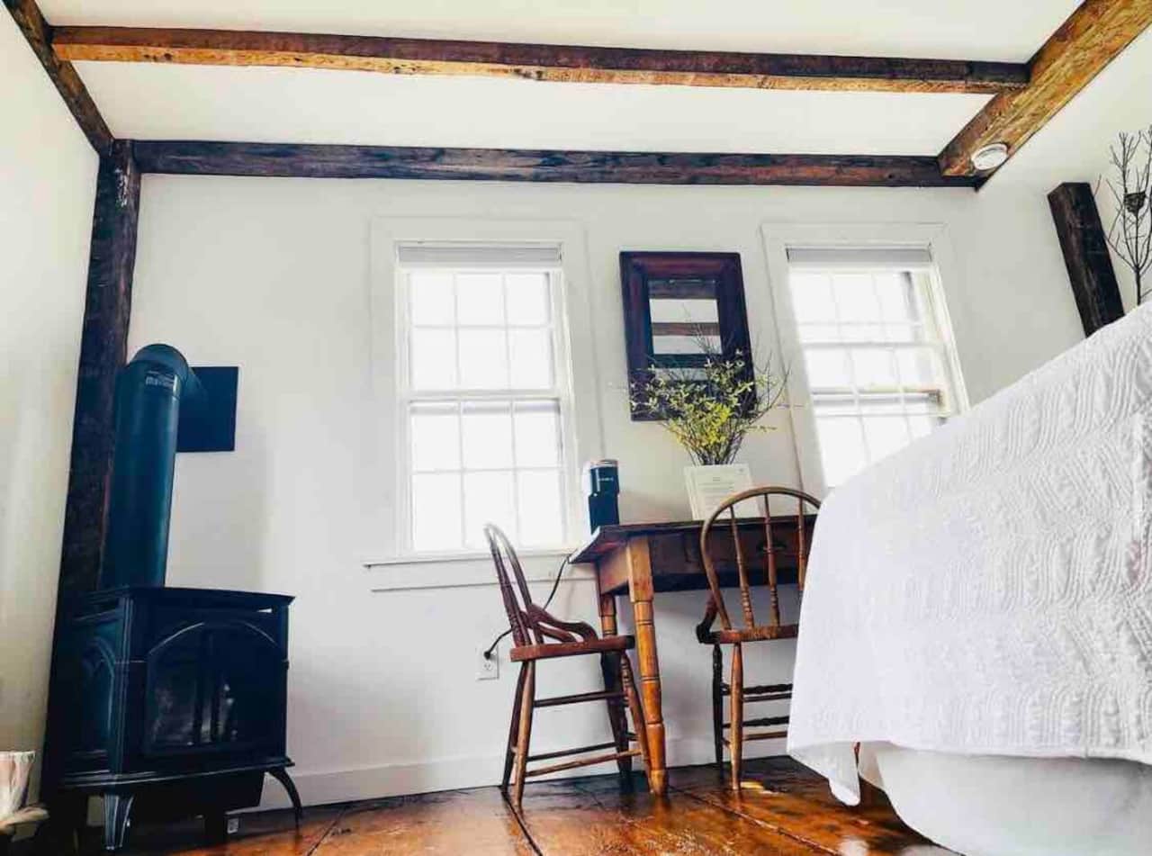 Fireplace, Desk, Old beams