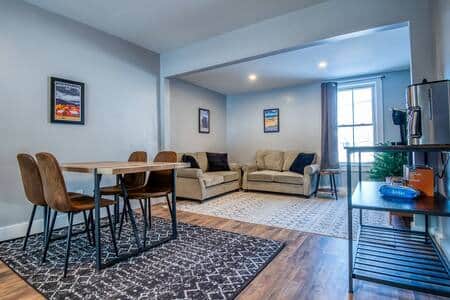 Relax at the end of the day on two comfortable love seats and use the 46" smart TV.