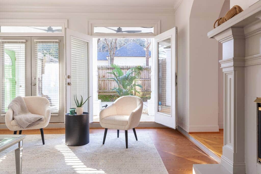 Four sets of French Doors allows you to let the outdoors in.