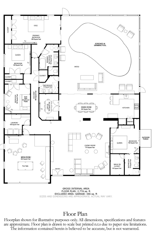 Layout of the home with this detailed floor plan. Your home away from home awaits you!