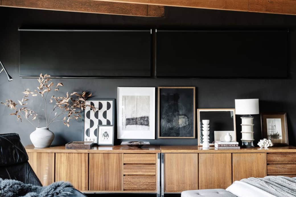 McQueen credenza stocked with beach towels, hair dryer and iron and other necessities, Anglesea VIC