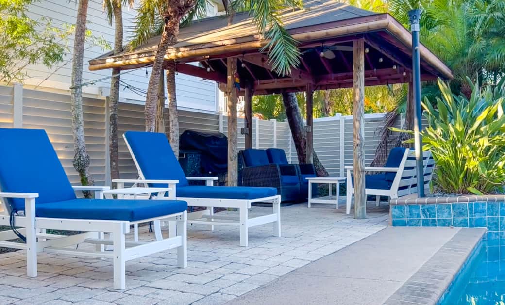 Private tropical pool and tiki bar