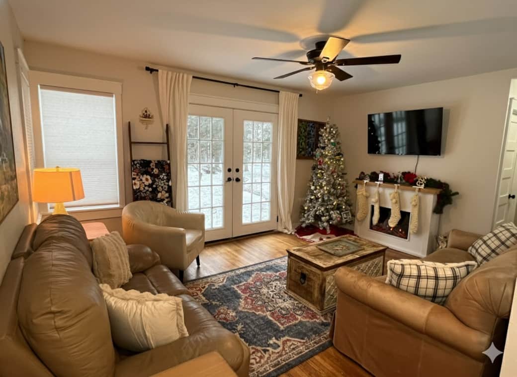 Hygge vibes with lake view in living room on main level