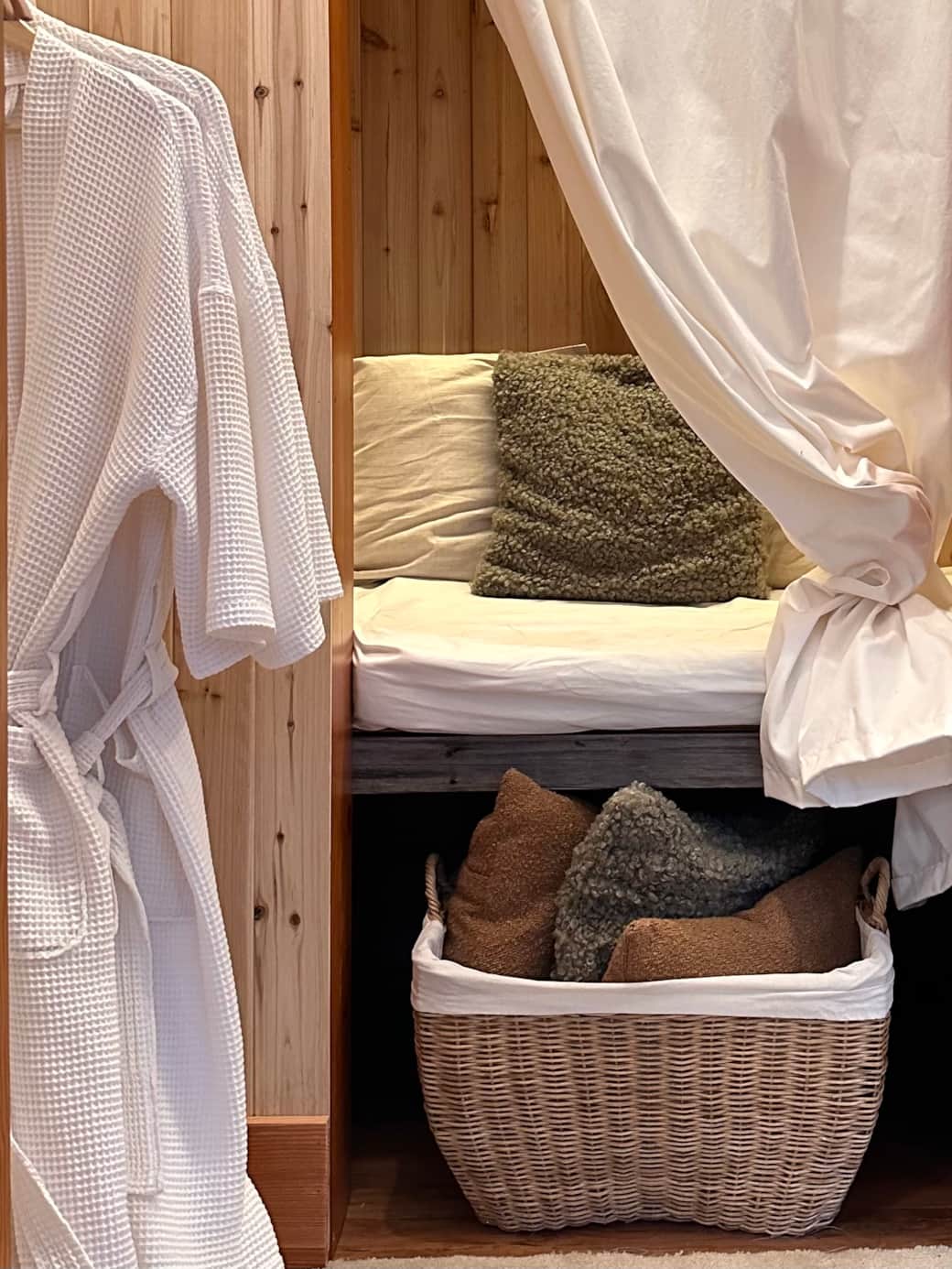 A simple reading nook in the dressing room.