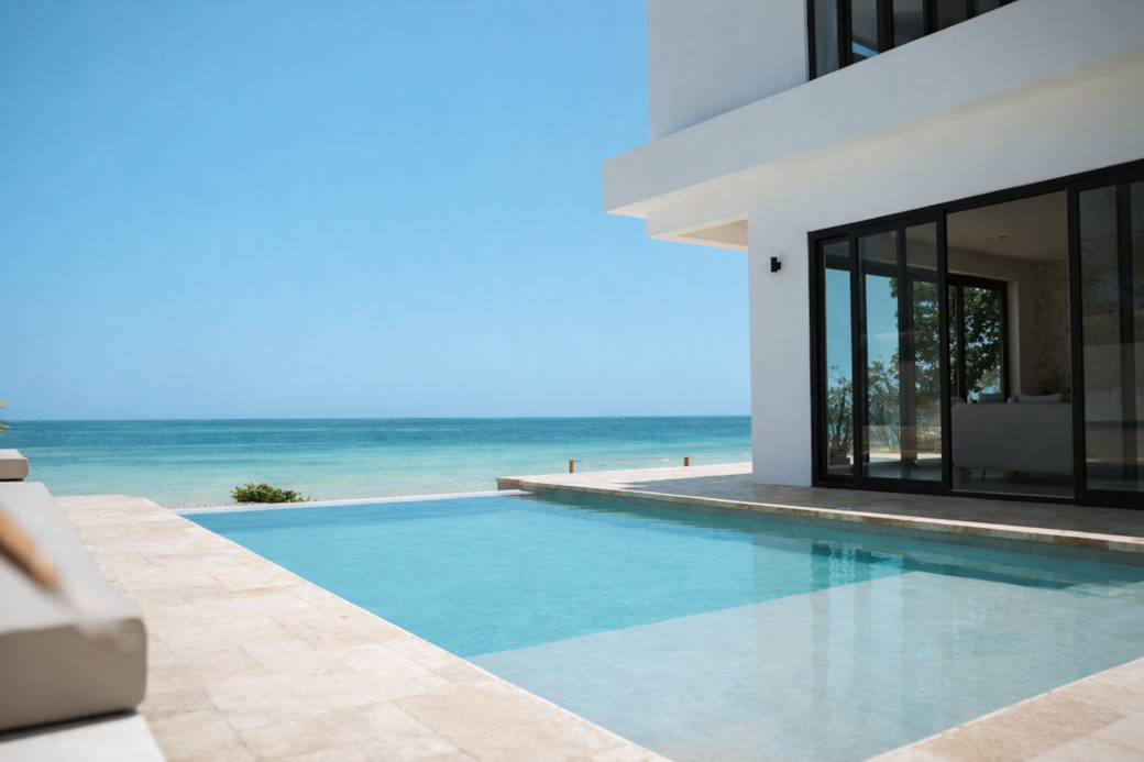 Private pool terrace with ocean horizon – The Beach House Zanzibar