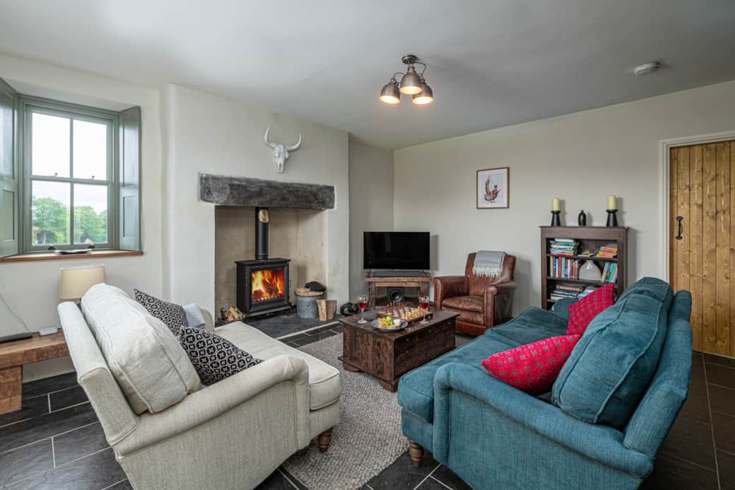Living room with log burner