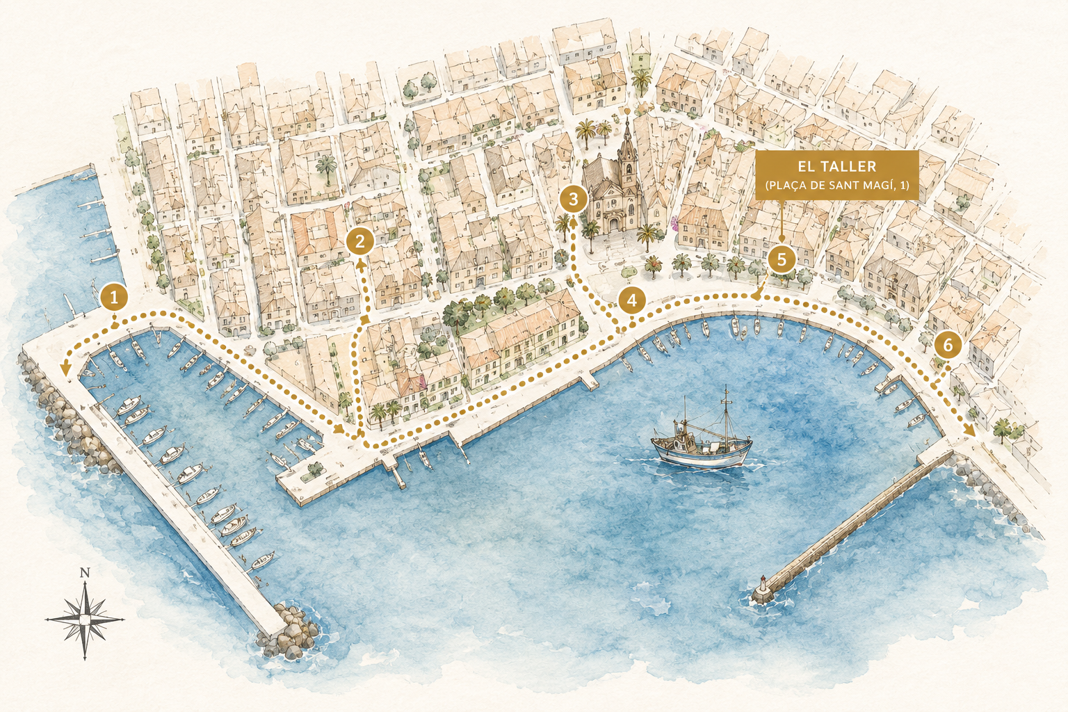 Illustrated walking map of El Serrallo in Tarragona