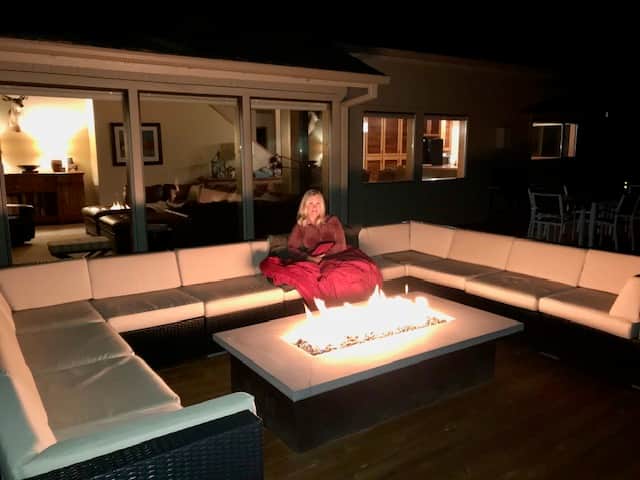 Firepit and seating on deck
