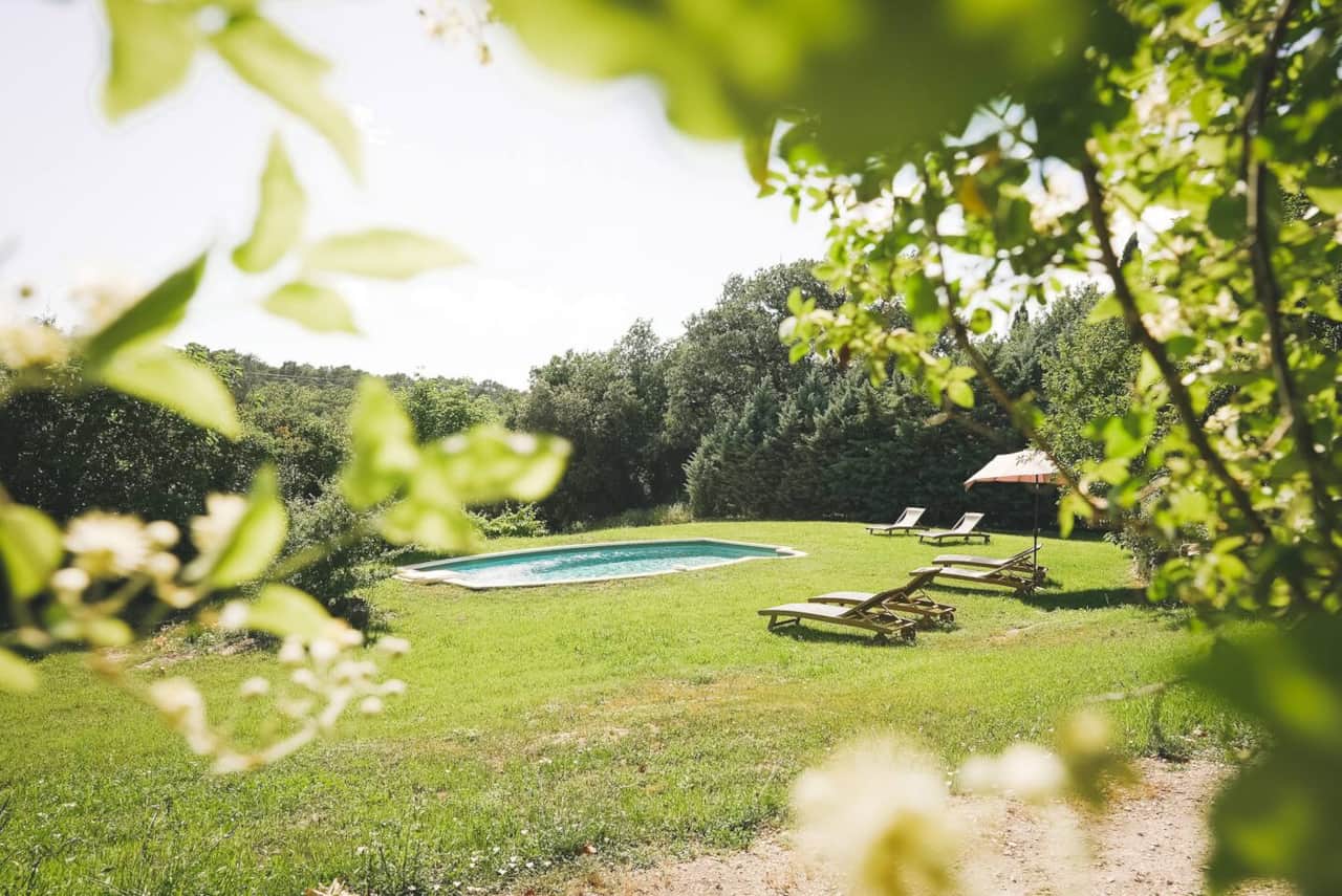 swimming pool, garden, sun loungers, exterior