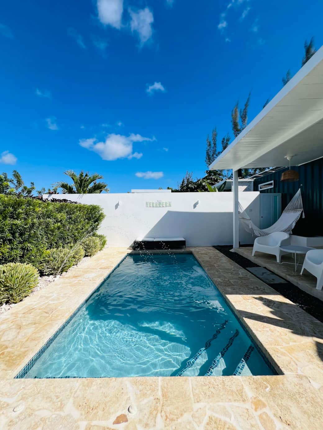 Pool, view from outdoor shower.