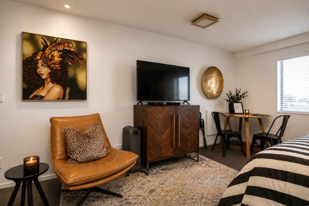 Two lush leather chairs, the perfect spot for your morning coffee or end of day wine