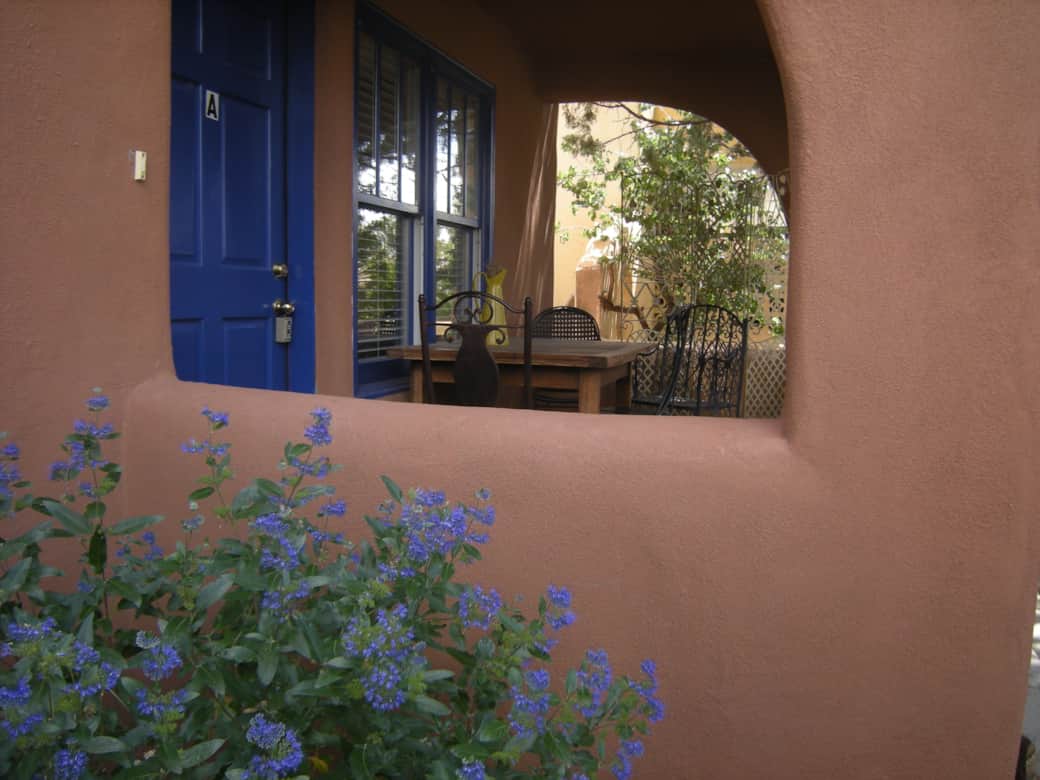 Step up into the outdoor patio
