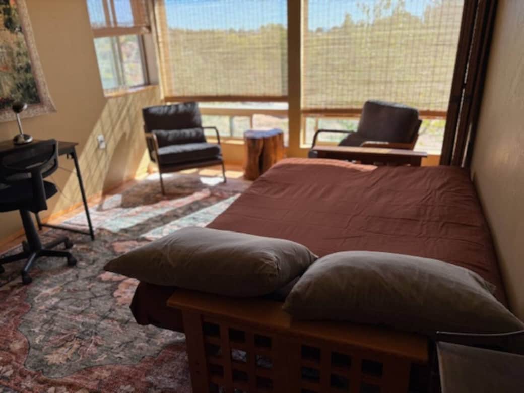 Here’s another view of Bedroom 1, with the futon sofa bed reclined into a double bed.