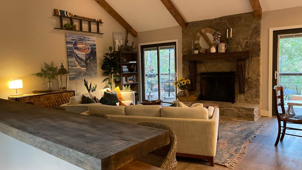 Main level Living Room open to dining & kitchen area