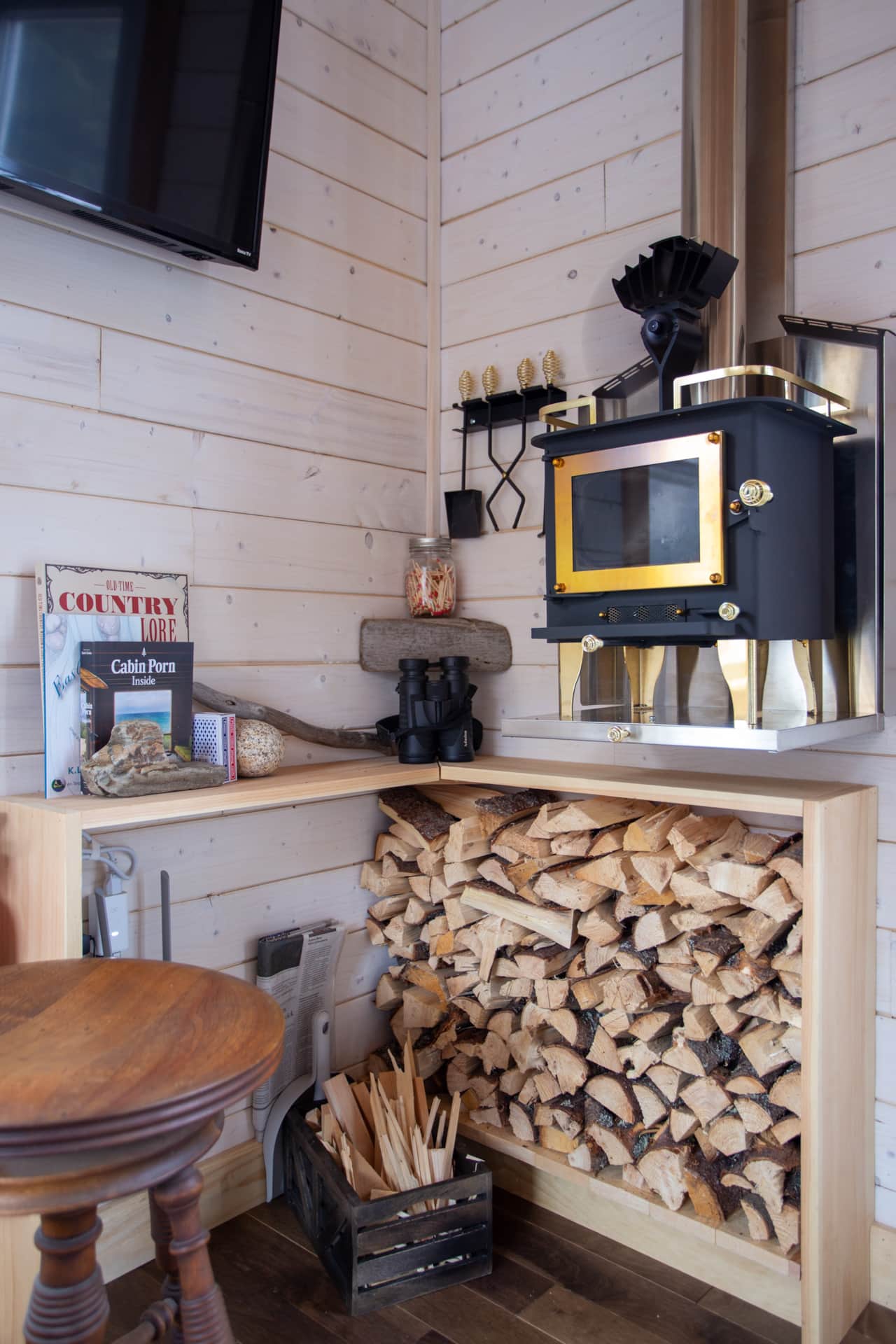 A Cubic Mini Wood Stove along with electric heat keep you comfortable year round!
