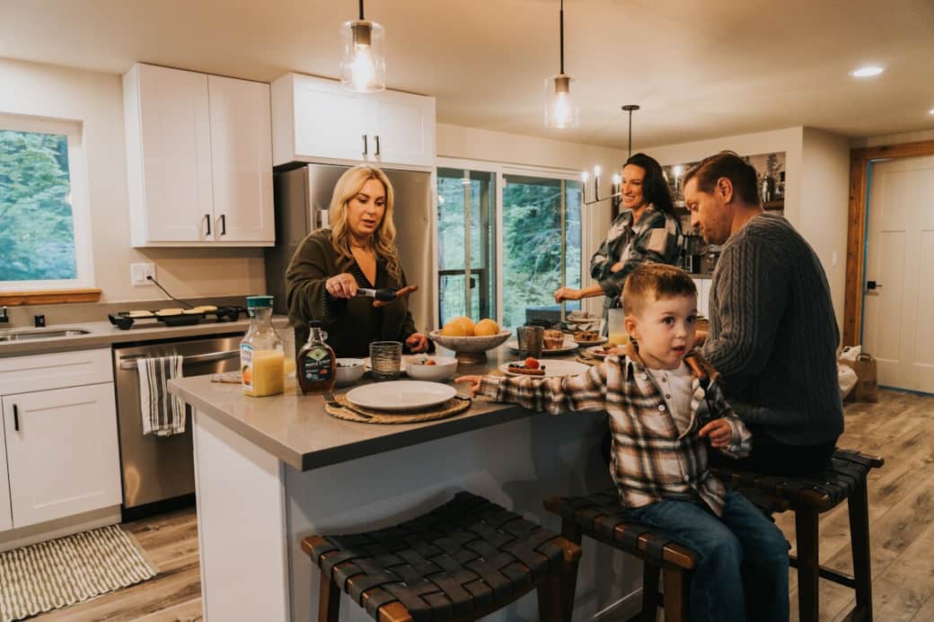 Gather around the kitchen and start your day with breakfast, coffee, and connection.