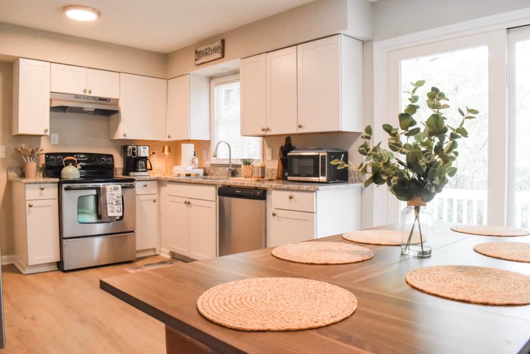 The modern kitchen is fully equipped for all your culinary needs, from preparing delicious meals to The modern kitchen is fully equipped for all your culinary needs, from preparing delicious meals to