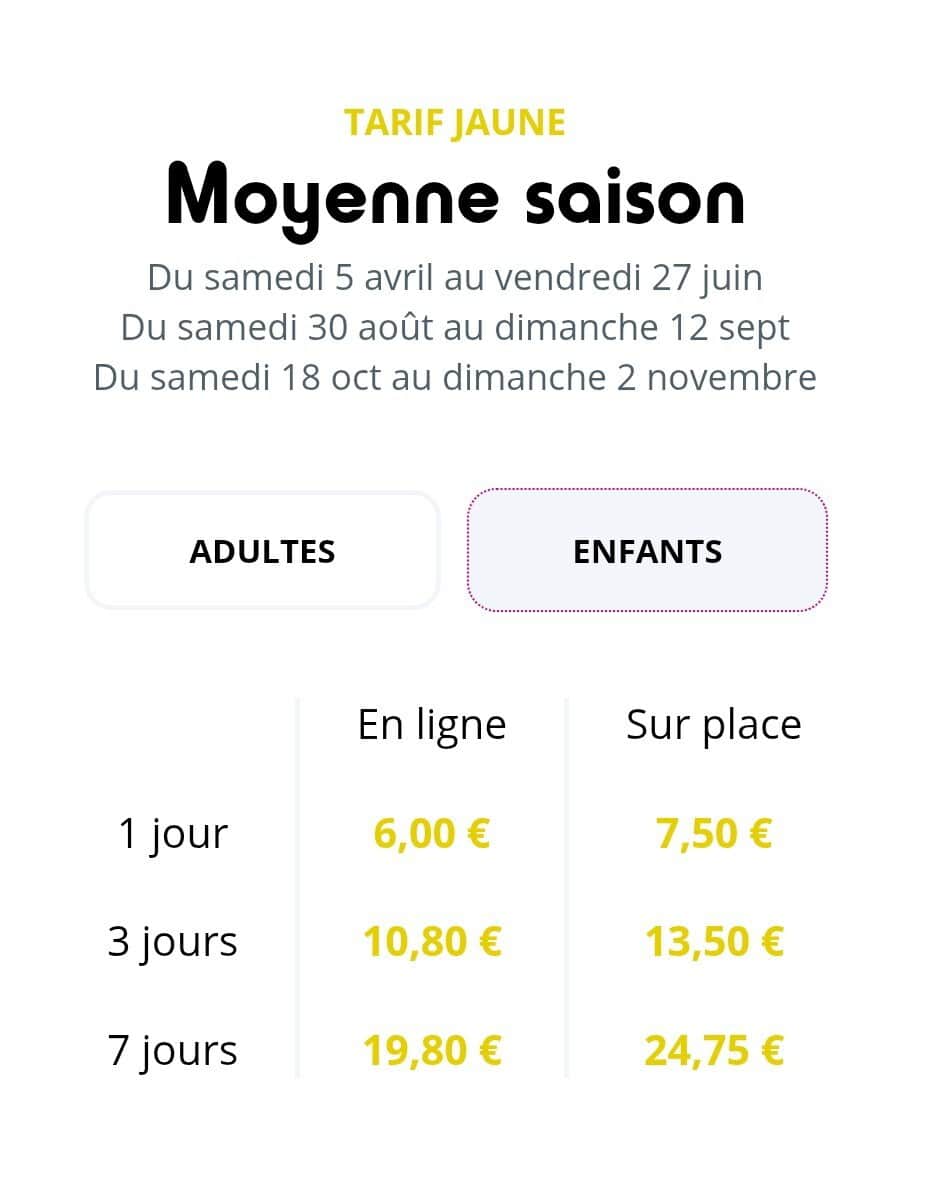 Tarif Fun pass enfant moyenne saison