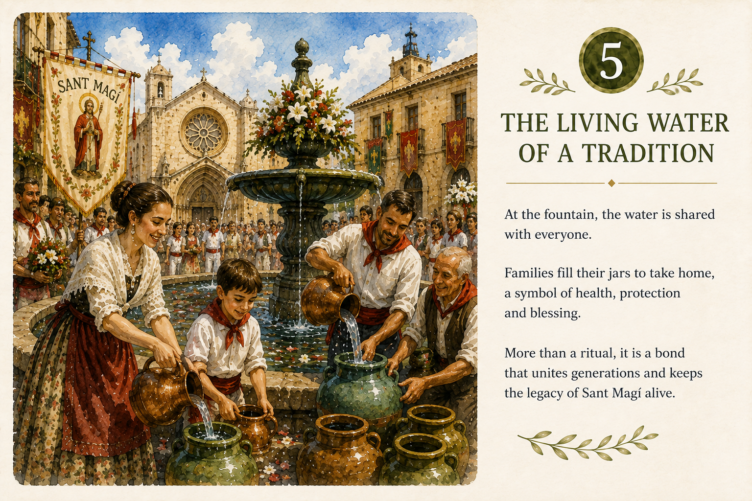 Families collecting the traditional water of Sant Magí