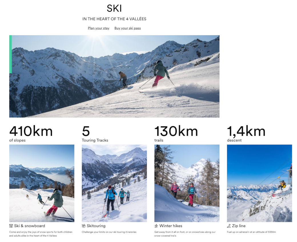 410km of slopes in the largest ski area entirely in Switzerland: the majestic 4 Vallées! 410km of slopes in the largest ski area entirely in Switzerland: the majestic 4 Vallées!