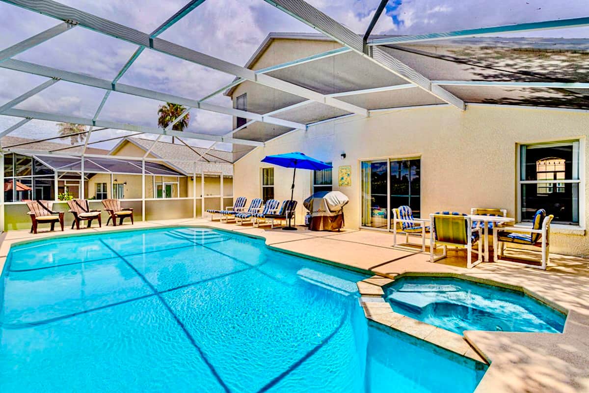 Private, West facing pool and sunken spa