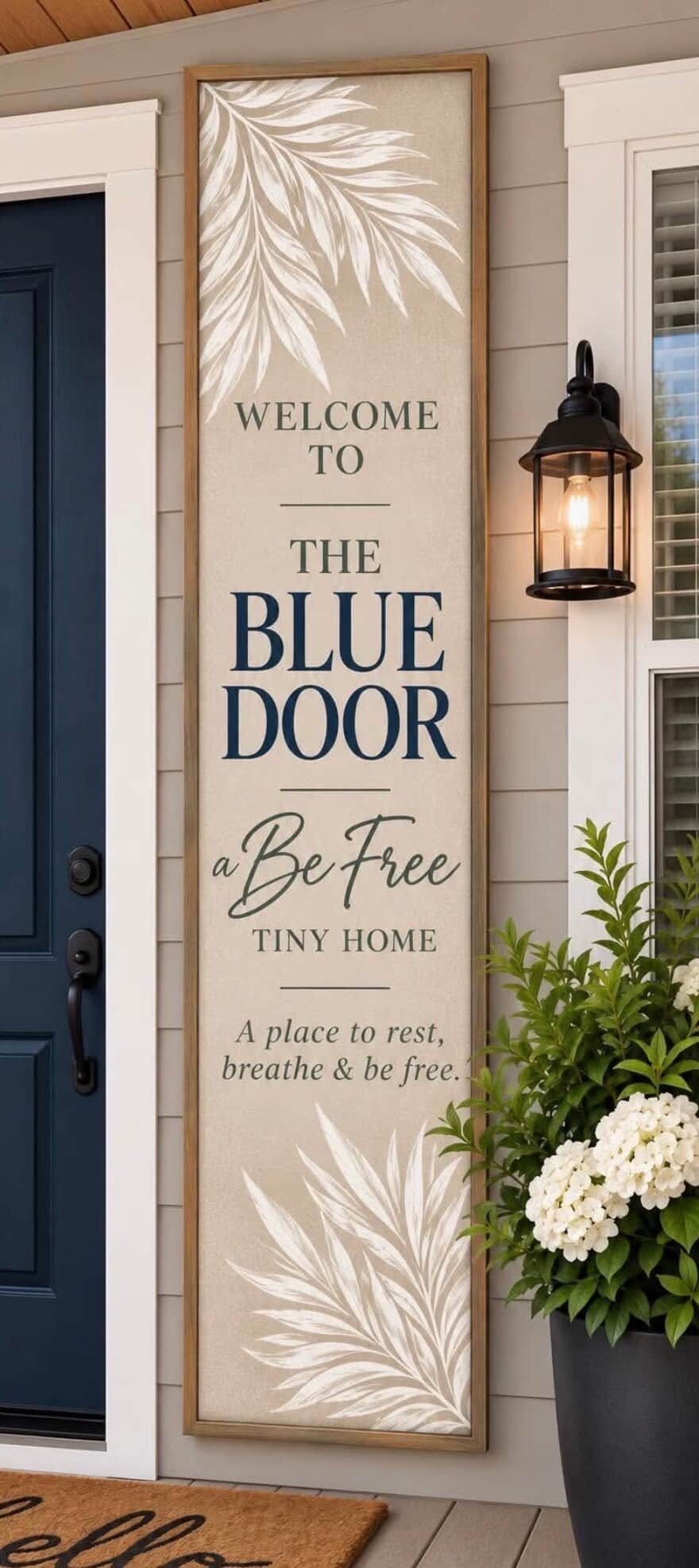 A warm welcome to The Blue Door: a Be Free Tiny Home in Jacksonville, Florida.