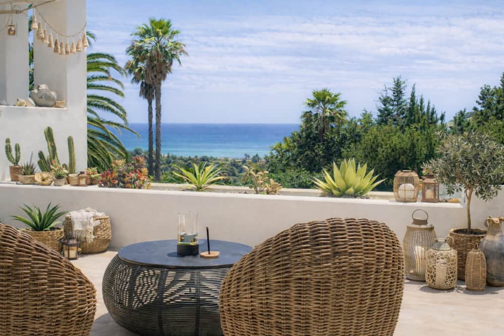 Outdoor lounge of Villa Luz Bliss looking out to sea