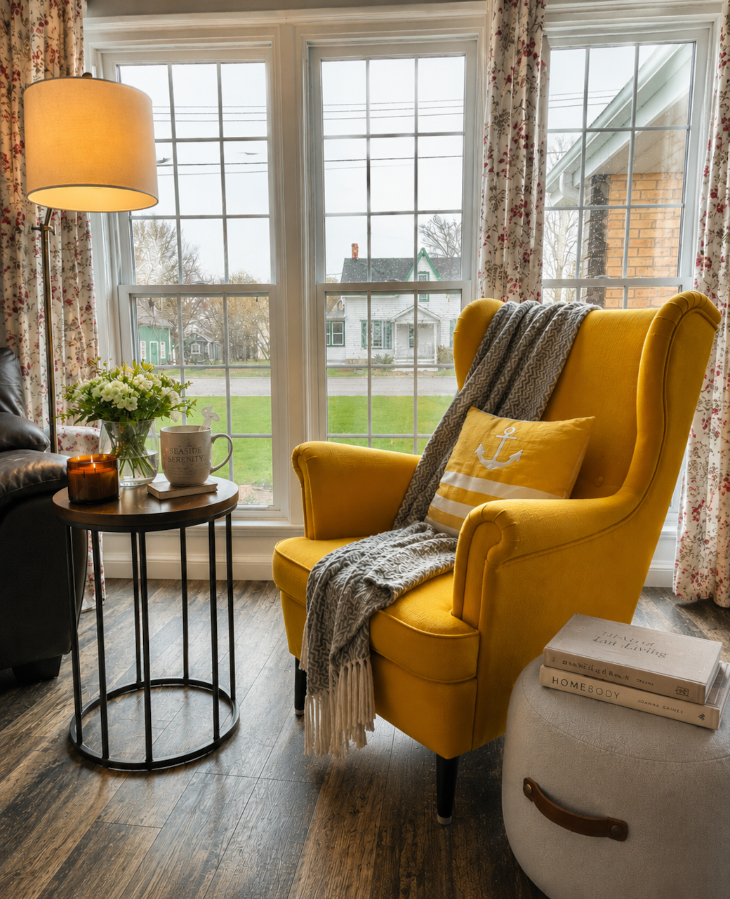 Sun-filled reading corner overlooking the peaceful neighbourhood