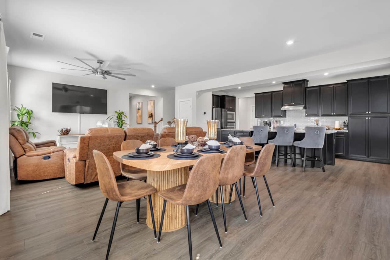     Open dining and living space ideal for family meals and group gatherings