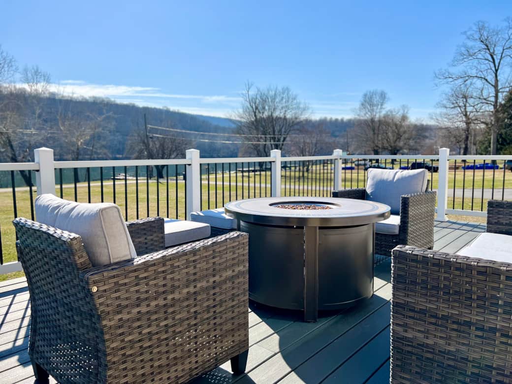 Deck with Fire Table and River View