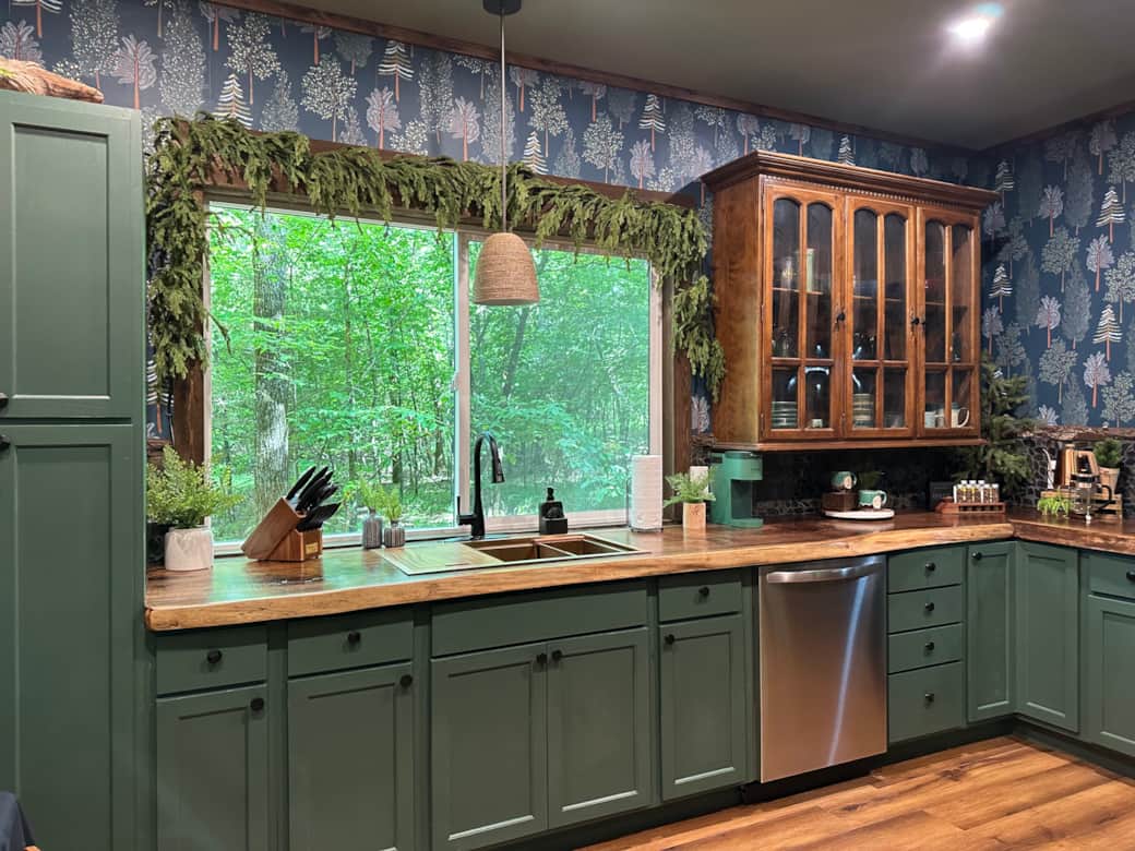 Cook a gourmet meal while spotting wildlife--our woodland kitchen has all you need.