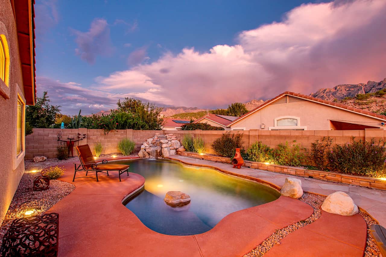 Patio, pool and views